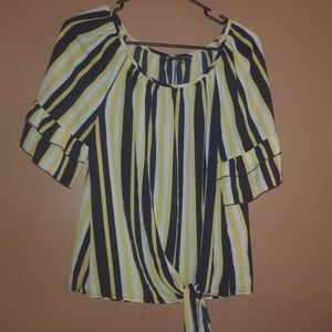Yellow and Navy Blue Striped Blouse
